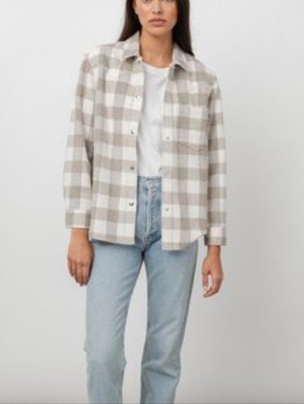 Rails Tripp Flannel Gray White Plaid Shirt Jacket Shacket Ivory Medium Wool